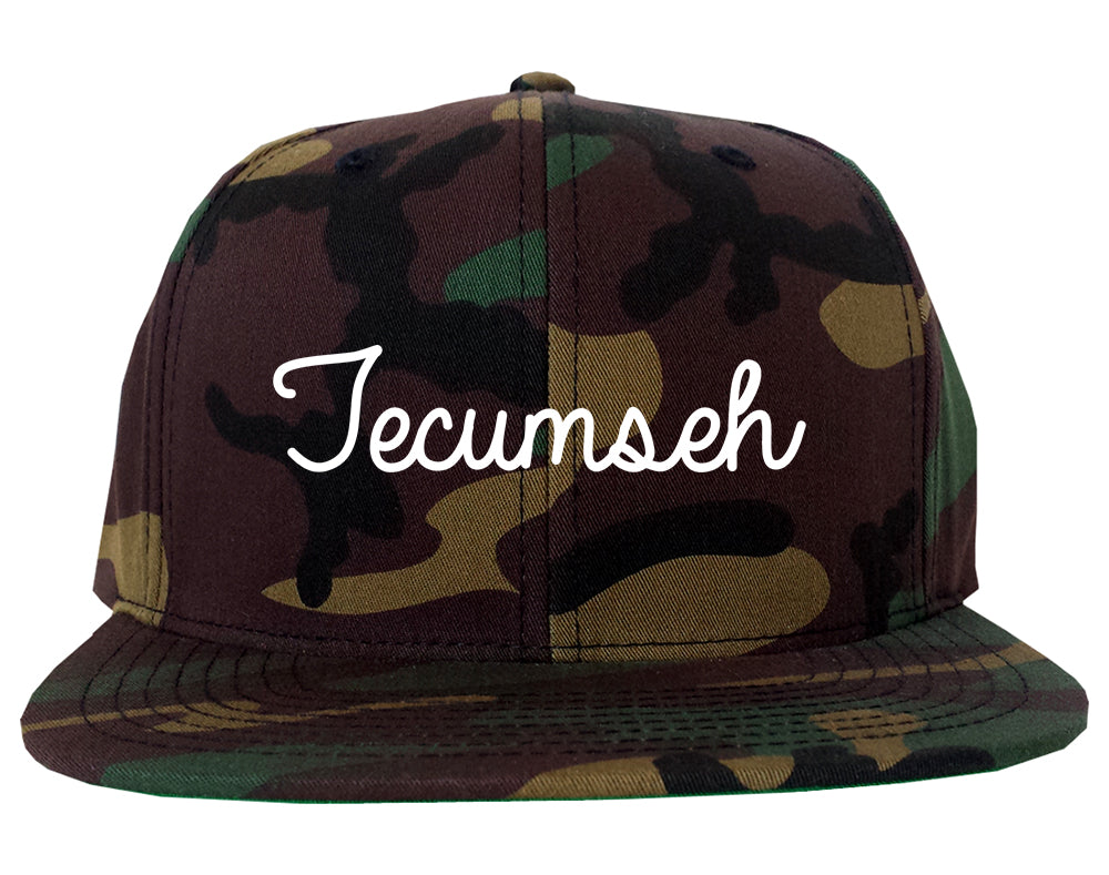 Tecumseh Michigan MI Script Mens Snapback Hat Army Camo