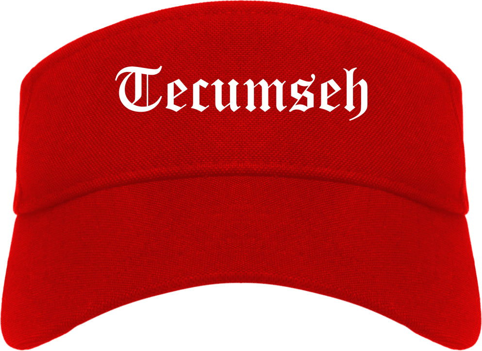 Tecumseh Michigan MI Old English Mens Visor Cap Hat Red