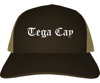 Tega Cay South Carolina SC Old English Mens Trucker Hat Cap Brown