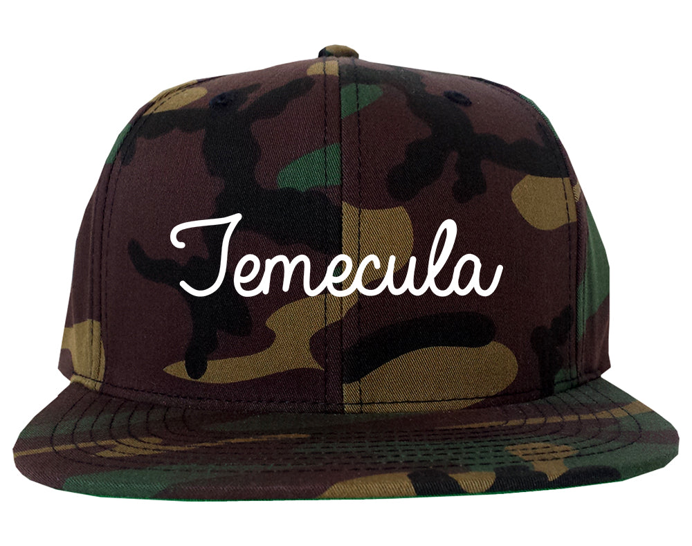 Temecula California CA Script Mens Snapback Hat Army Camo