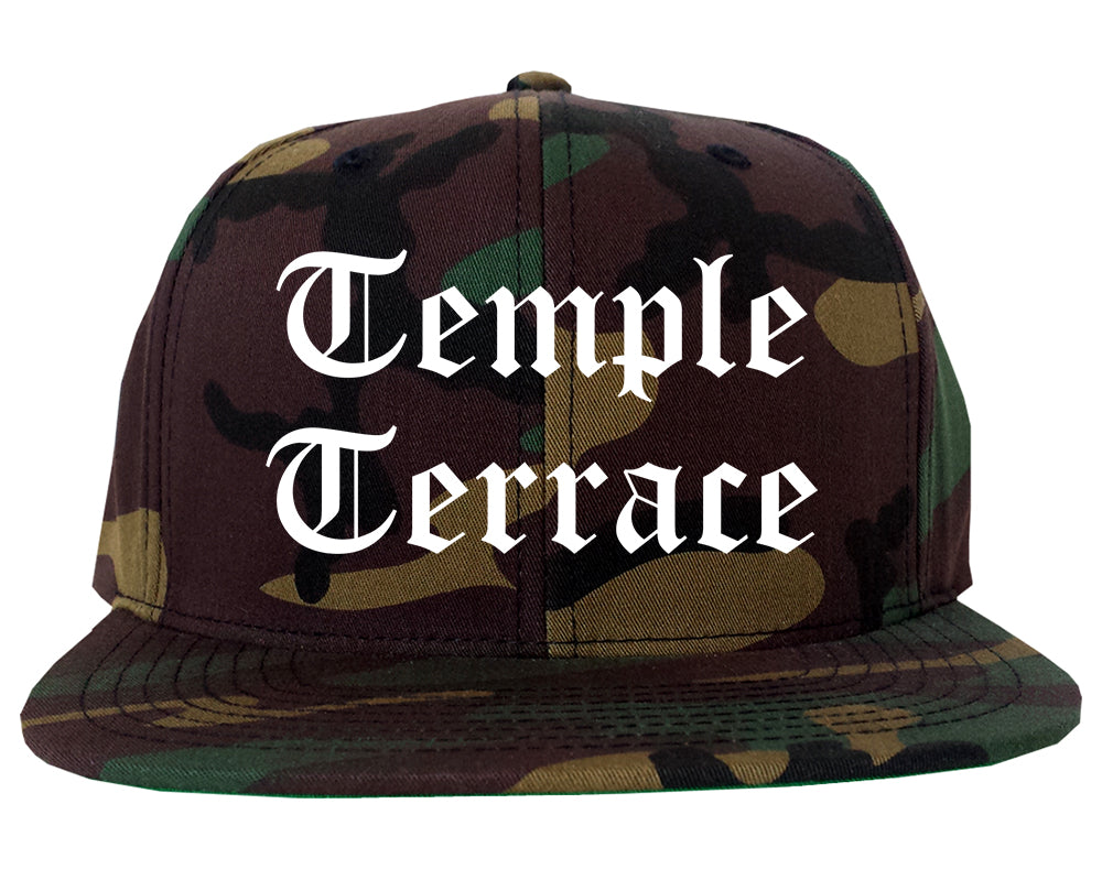 Temple Terrace Florida FL Old English Mens Snapback Hat Army Camo