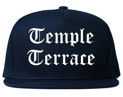 Temple Terrace Florida FL Old English Mens Snapback Hat Navy Blue