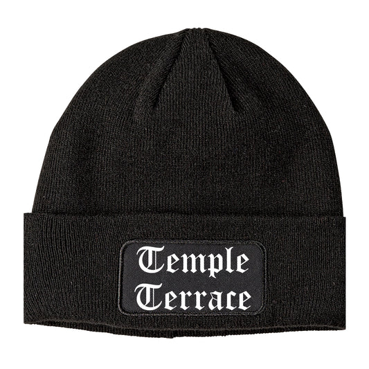 Temple Terrace Florida FL Old English Mens Knit Beanie Hat Cap Black