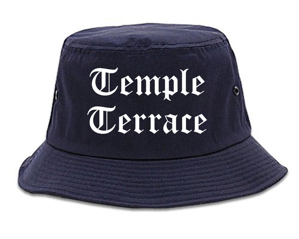 Temple Terrace Florida FL Old English Mens Bucket Hat Navy Blue