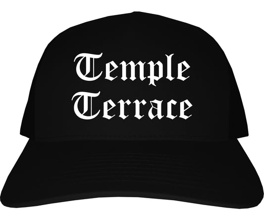 Temple Terrace Florida FL Old English Mens Trucker Hat Cap Black