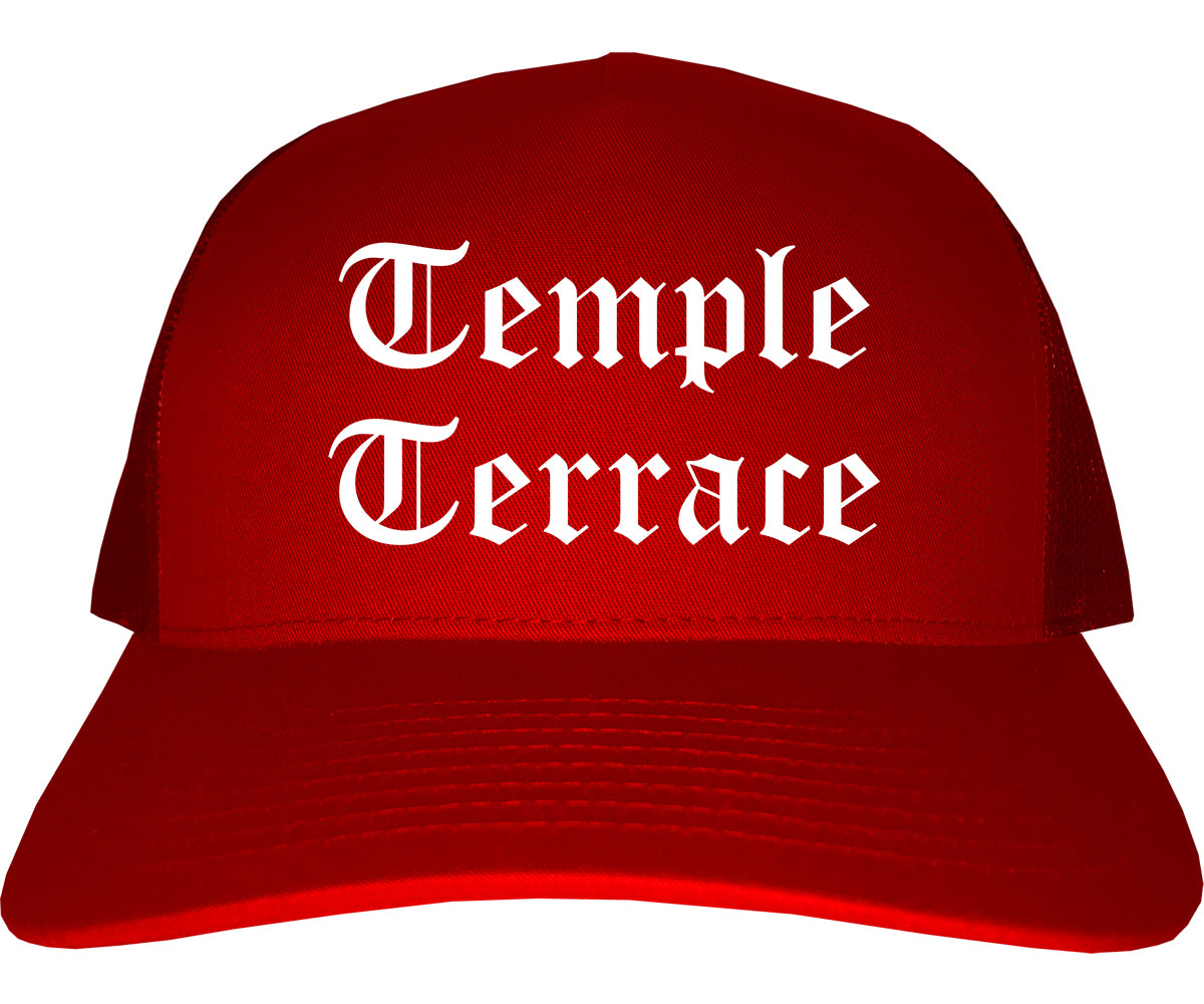 Temple Terrace Florida FL Old English Mens Trucker Hat Cap Red