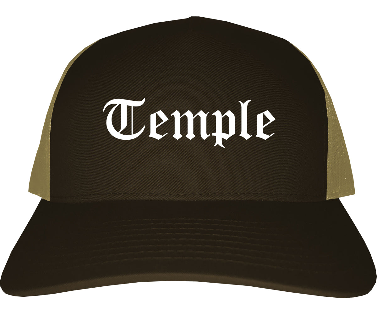 Temple Texas TX Old English Mens Trucker Hat Cap Brown
