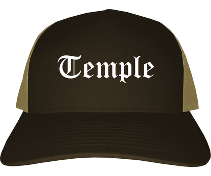 Temple Texas TX Old English Mens Trucker Hat Cap Brown