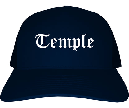 Temple Texas TX Old English Mens Trucker Hat Cap Navy Blue