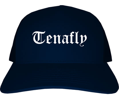 Tenafly New Jersey NJ Old English Mens Trucker Hat Cap Navy Blue