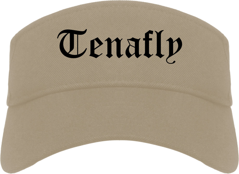 Tenafly New Jersey NJ Old English Mens Visor Cap Hat Khaki