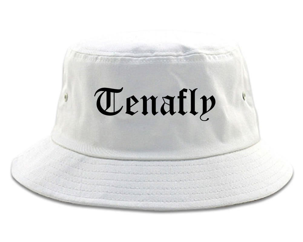 Tenafly New Jersey NJ Old English Mens Bucket Hat White