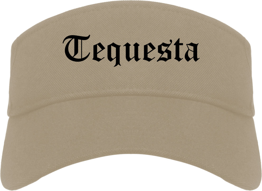 Tequesta Florida FL Old English Mens Visor Cap Hat Khaki