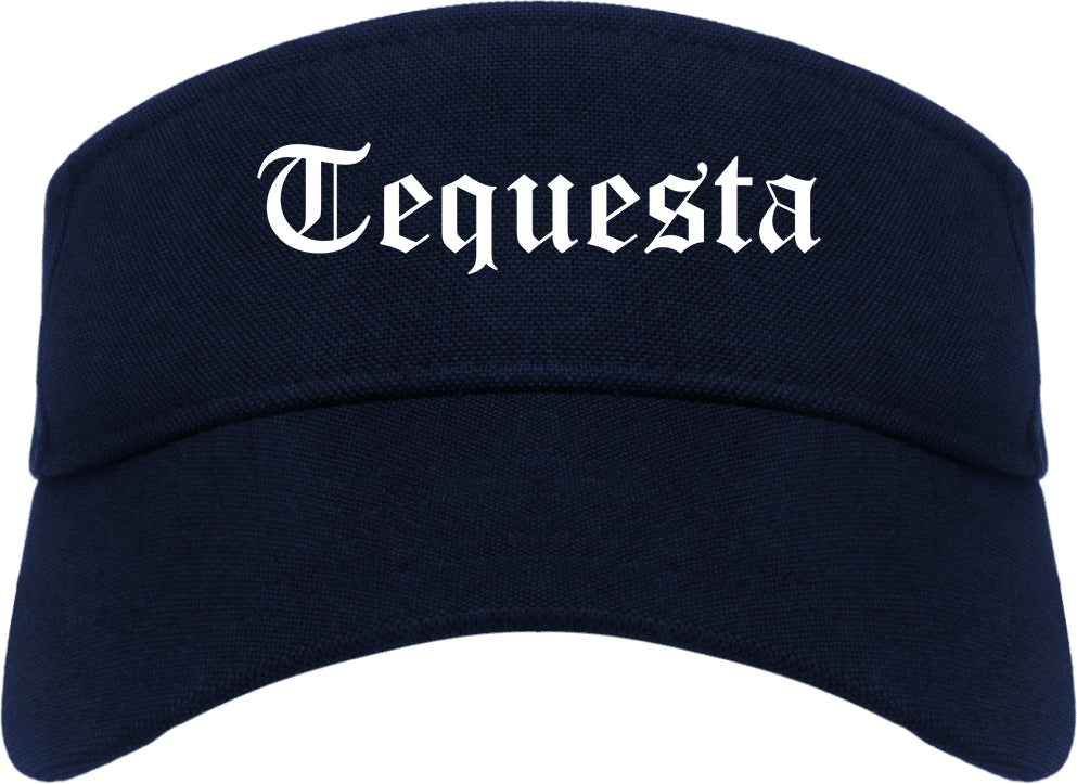 Tequesta Florida FL Old English Mens Visor Cap Hat Navy Blue