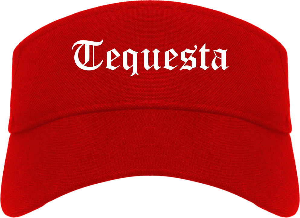 Tequesta Florida FL Old English Mens Visor Cap Hat Red