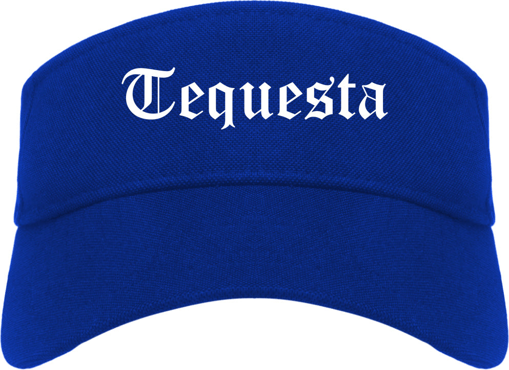Tequesta Florida FL Old English Mens Visor Cap Hat Royal Blue