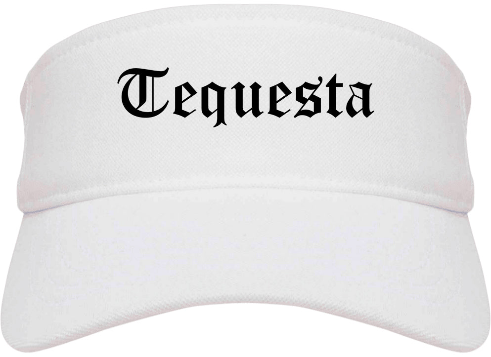 Tequesta Florida FL Old English Mens Visor Cap Hat White