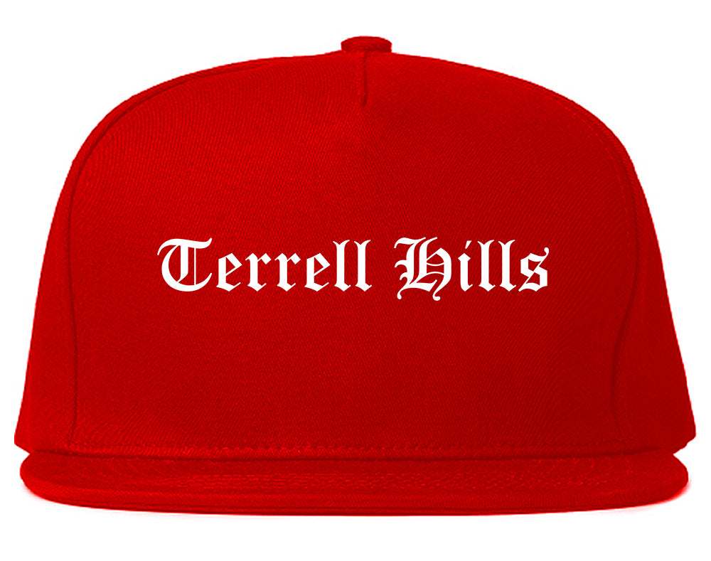 Terrell Hills Texas TX Old English Mens Snapback Hat Red