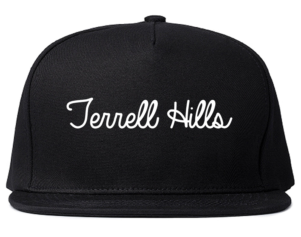 Terrell Hills Texas TX Script Mens Snapback Hat Black