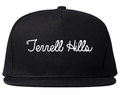 Terrell Hills Texas TX Script Mens Snapback Hat Black