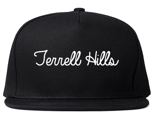 Terrell Hills Texas TX Script Mens Snapback Hat Black
