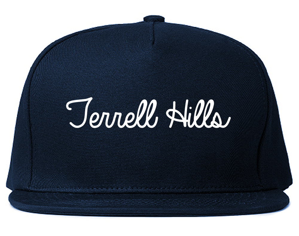 Terrell Hills Texas TX Script Mens Snapback Hat Navy Blue
