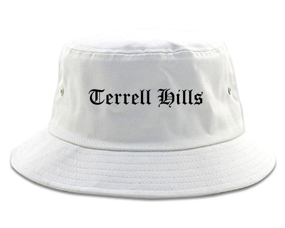 Terrell Hills Texas TX Old English Mens Bucket Hat White