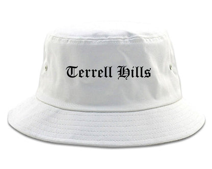Terrell Hills Texas TX Old English Mens Bucket Hat White