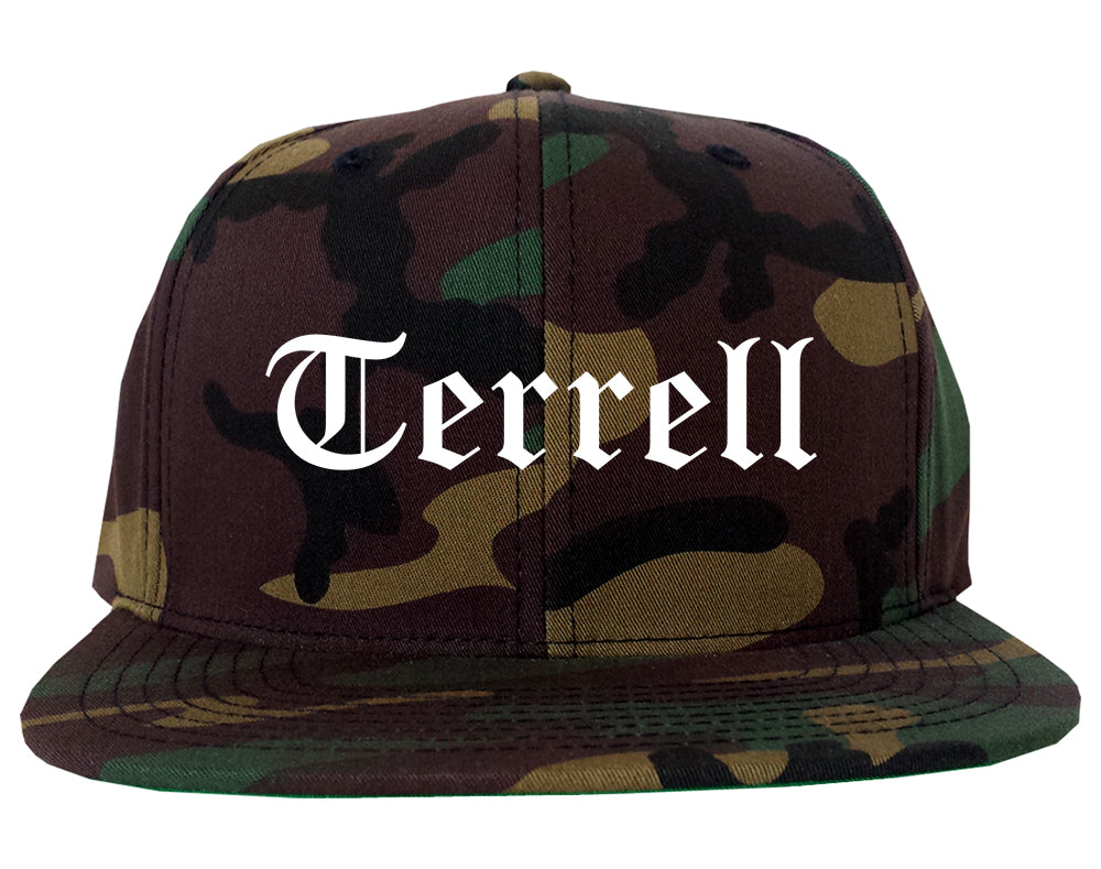 Terrell Texas TX Old English Mens Snapback Hat Army Camo