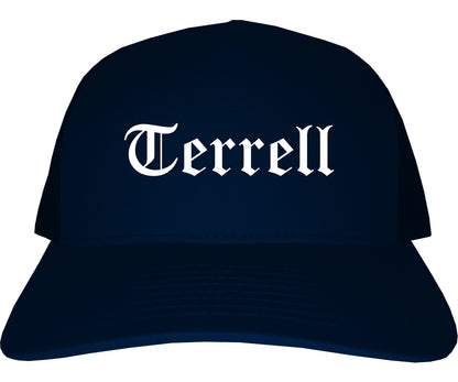Terrell Texas TX Old English Mens Trucker Hat Cap Navy Blue