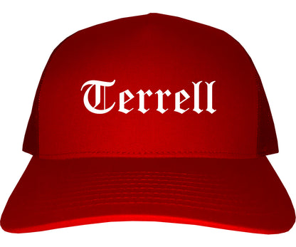 Terrell Texas TX Old English Mens Trucker Hat Cap Red