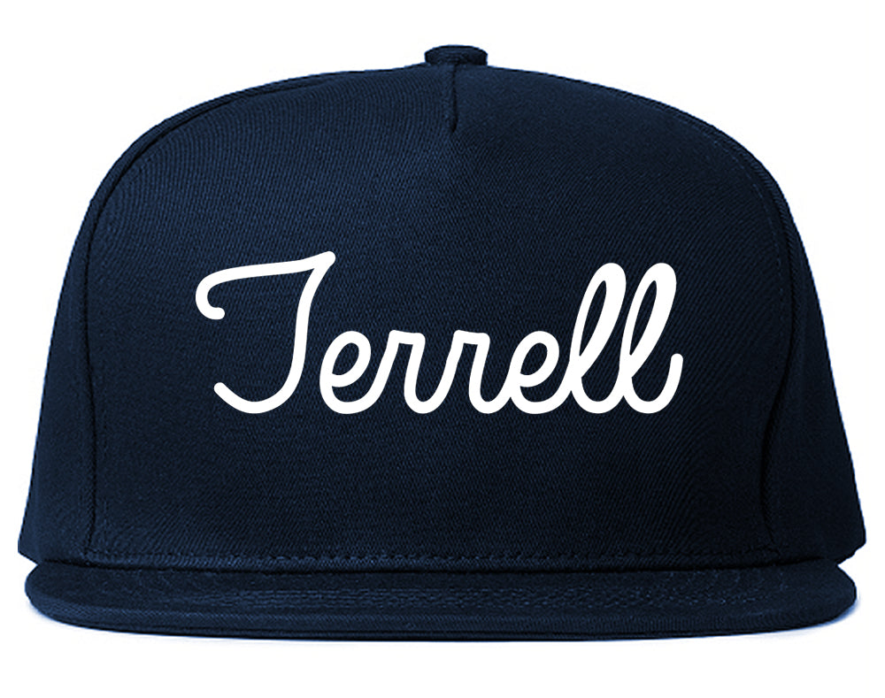 Terrell Texas TX Script Mens Snapback Hat Navy Blue