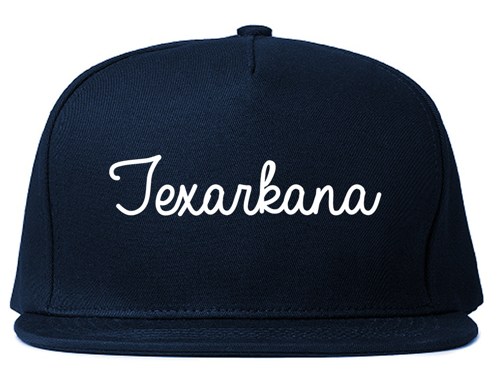 Texarkana Texas TX Script Mens Snapback Hat Navy Blue