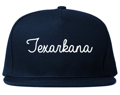 Texarkana Texas TX Script Mens Snapback Hat Navy Blue
