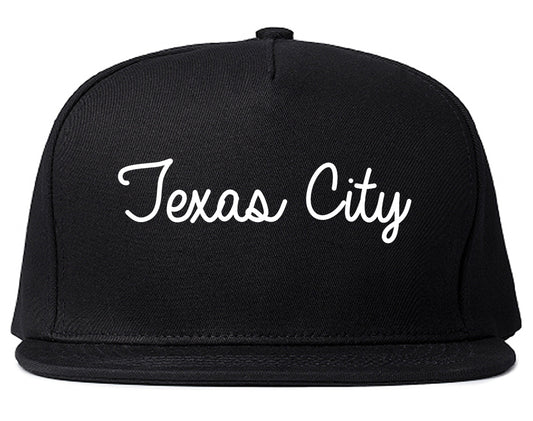 Texas City Texas TX Script Mens Snapback Hat Black