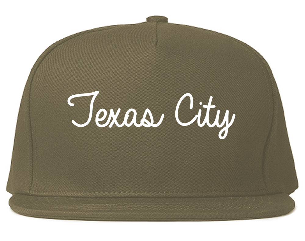 Texas City Texas TX Script Mens Snapback Hat Grey