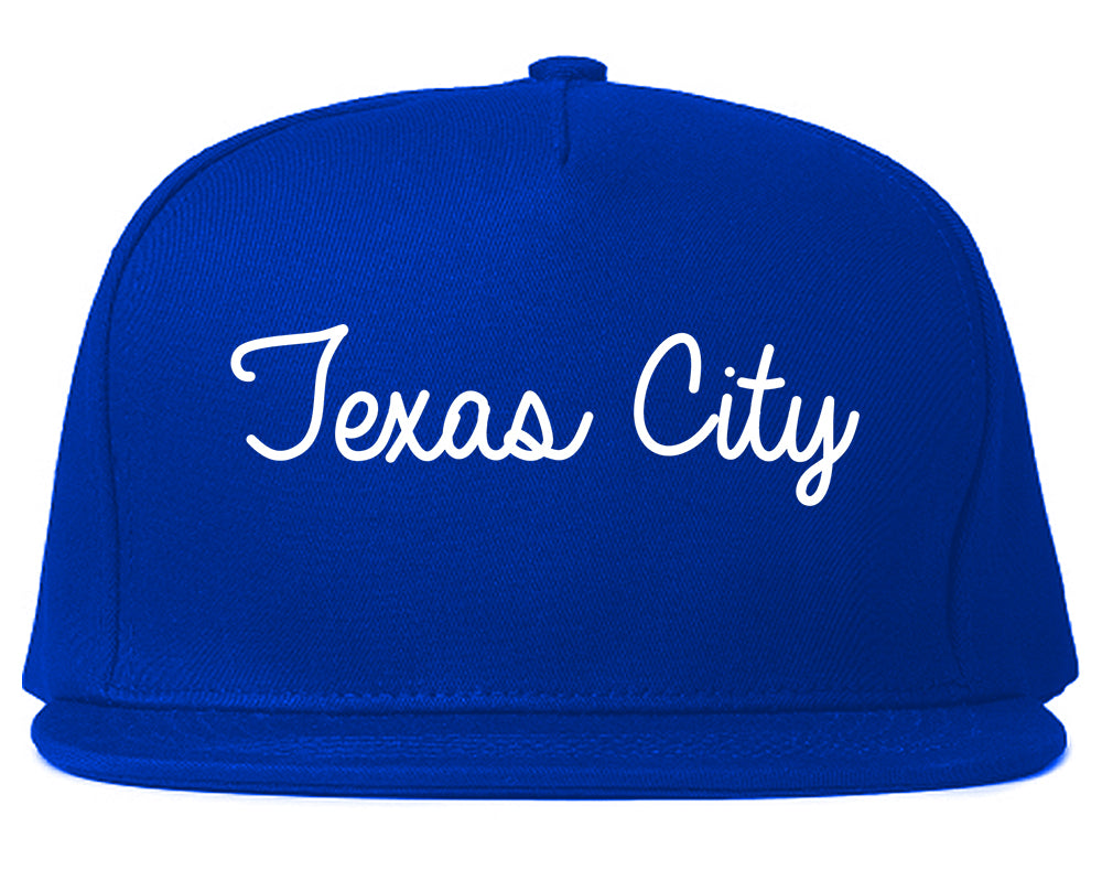 Texas City Texas TX Script Mens Snapback Hat Royal Blue