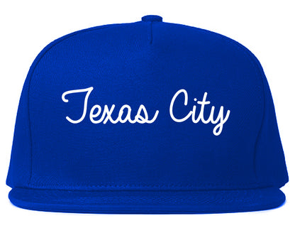Texas City Texas TX Script Mens Snapback Hat Royal Blue