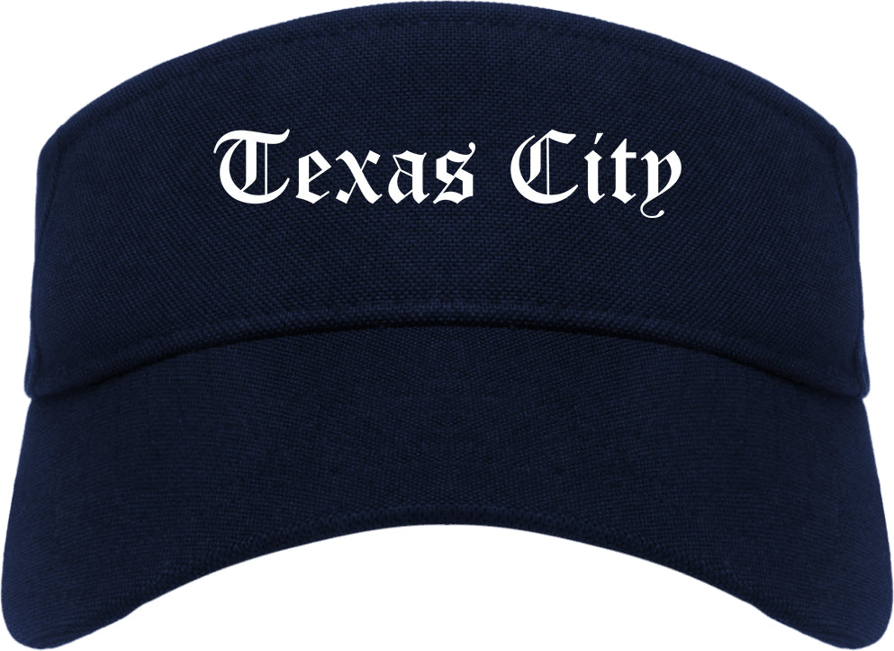 Texas City Texas TX Old English Mens Visor Cap Hat Navy Blue