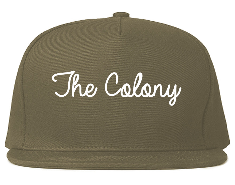 The Colony Texas TX Script Mens Snapback Hat Grey