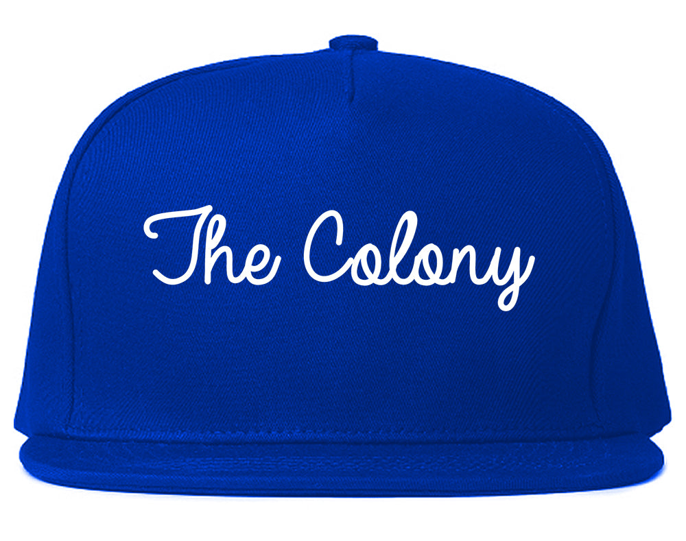 The Colony Texas TX Script Mens Snapback Hat Royal Blue