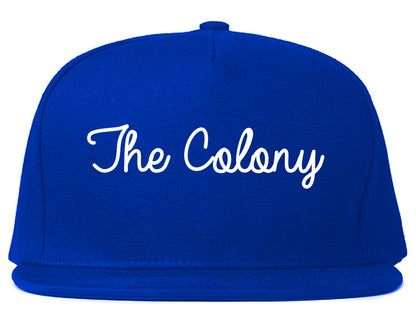 The Colony Texas TX Script Mens Snapback Hat Royal Blue
