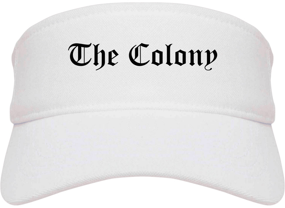 The Colony Texas TX Old English Mens Visor Cap Hat White