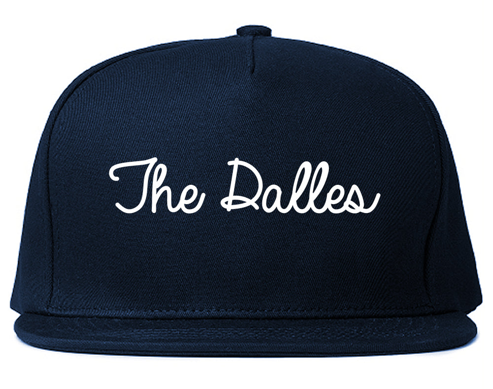 The Dalles Oregon OR Script Mens Snapback Hat Navy Blue