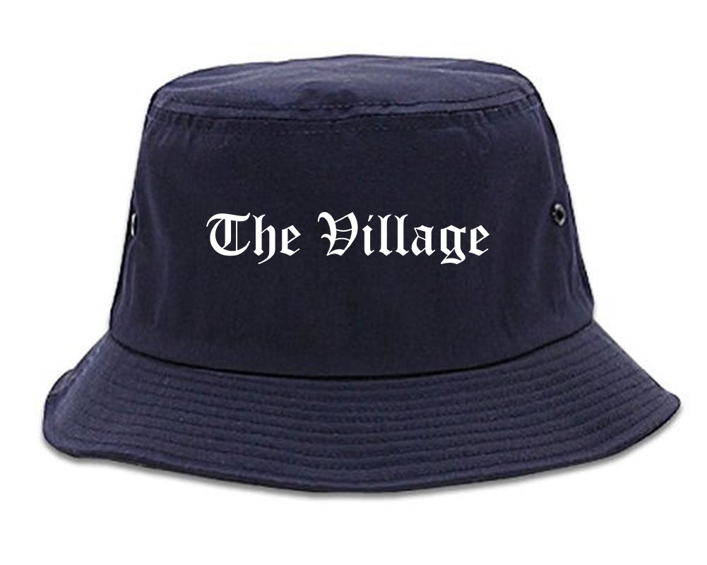 The Village Oklahoma OK Old English Mens Bucket Hat Navy Blue