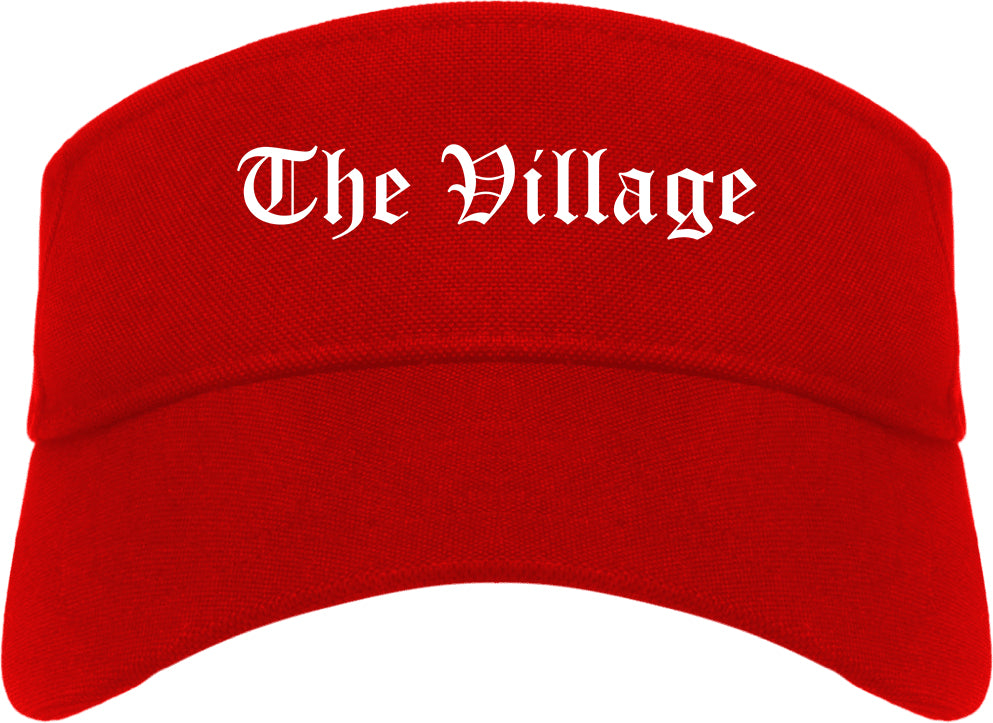 The Village Oklahoma OK Old English Mens Visor Cap Hat Red