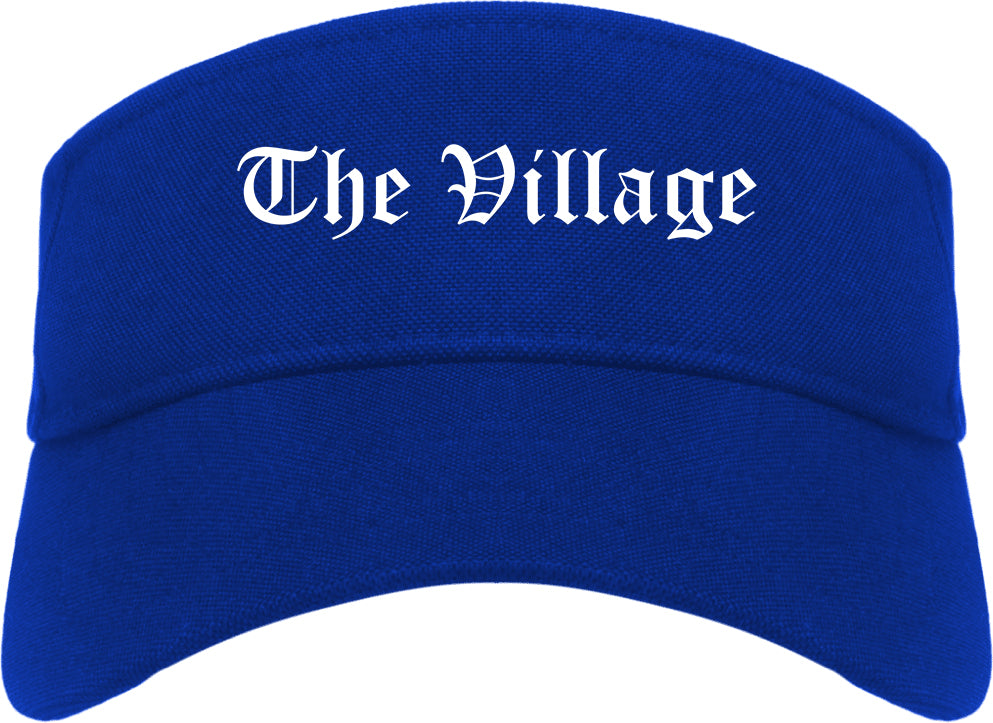 The Village Oklahoma OK Old English Mens Visor Cap Hat Royal Blue