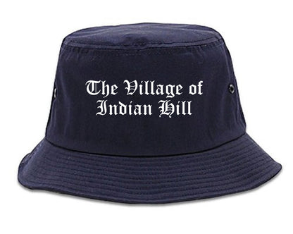 The Village of Indian Hill Ohio OH Old English Mens Bucket Hat Navy Blue