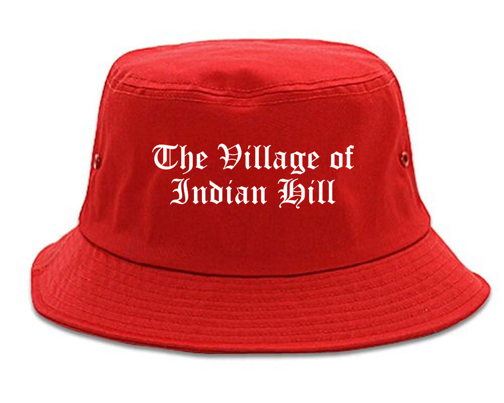 The Village of Indian Hill Ohio OH Old English Mens Bucket Hat Red