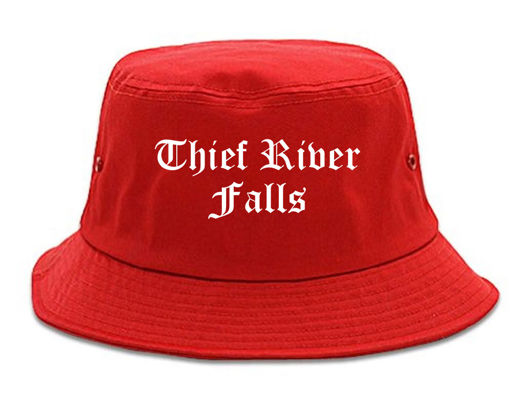 Thief River Falls Minnesota MN Old English Mens Bucket Hat Red